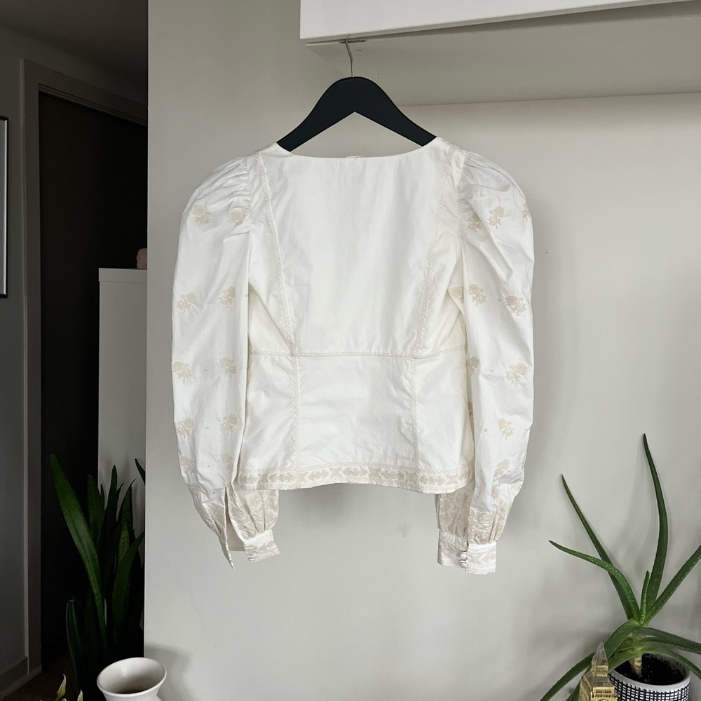 Aritzia Wilfred Palo Santo White Boho Embroidery Casual Blouse Sz XS, S - Picture 11 of 12